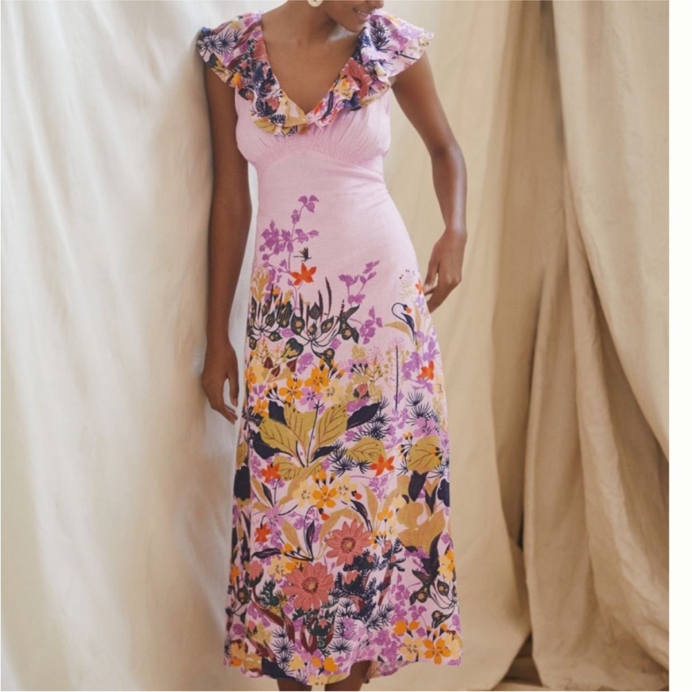 Anthropologie | Floral Pink Maxi Dress